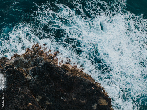 Lava rock coastline from above