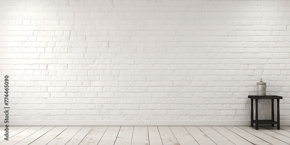 White brick wall and wooden floor. 3d render illustration mock up