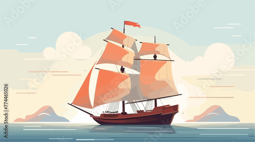 Isolated sailboat ship design flat cartoon vactor i