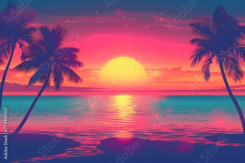 summer beach poster retrowave or synthwave neon colors, retro style © Felippe Lopes