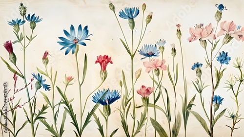 Antique botany illustration of wild flowers: Corn Blue bottle, Centaurea Cyanus