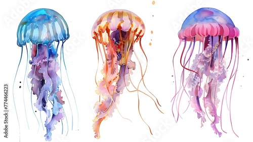 Watercolor jellyfish animal on a white background illustration © Ziyan