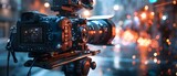 Blurred closeup of camera equipment like gimbals tripods and shoulder rigs capturing motion shots. Concept Camera Equipment, Closeup Shot, Gimbals, Tripods, Shoulder Rigs, Motion Shots