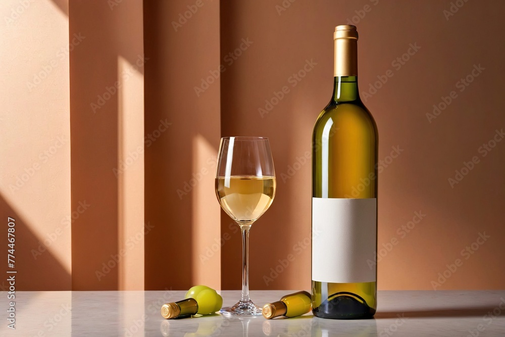 Product packaging mockup photo of Bottle of white wine, studio advertising photoshoot