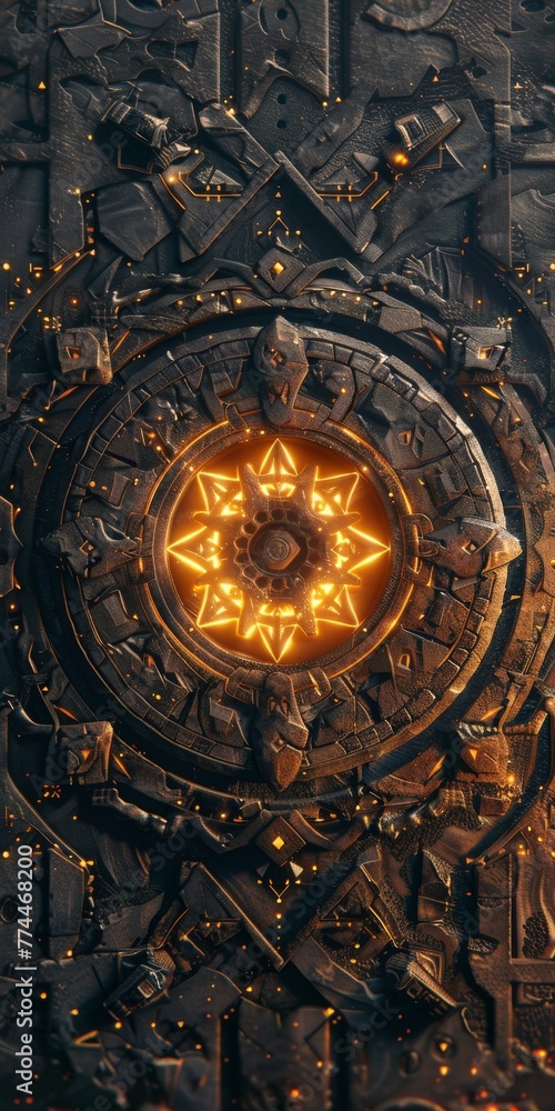A mystical, glowing rune texture, symbolizing old technology and the magical elements that permeate the land, with intricate patterns and ethereal light created with Generative AI Technology