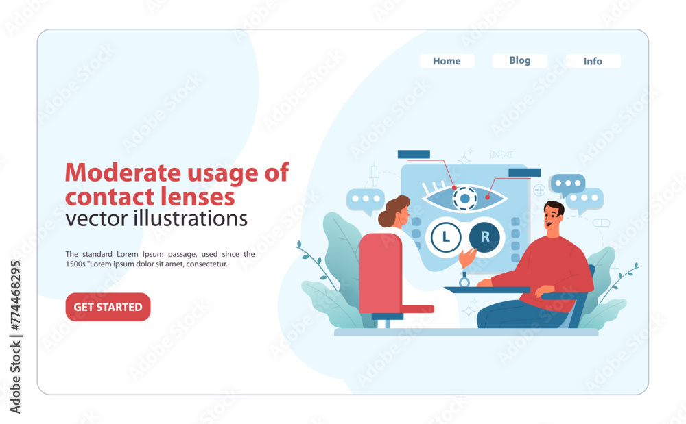 Contact Lens Usage Education Illustration. An optometrist educates a patient on the moderate use. Contact Lens Usage Education Illustration. An optometrist educates a patient on the moderate use.