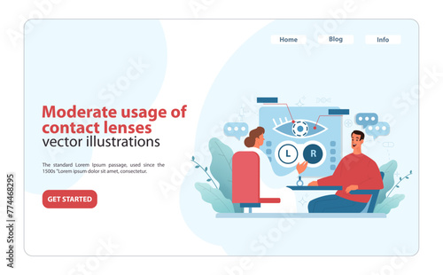 Contact Lens Usage Education Illustration. An optometrist educates a patient on the moderate use.
