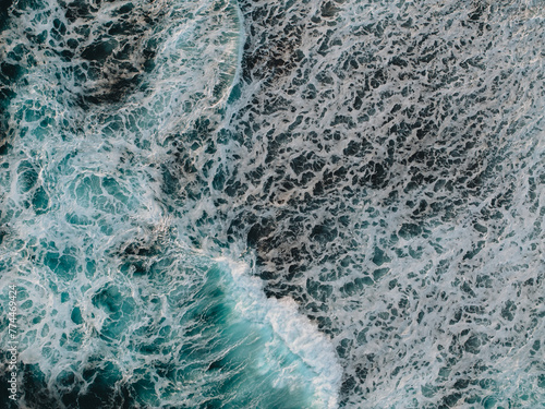 Aerial view of waves in Hawaii