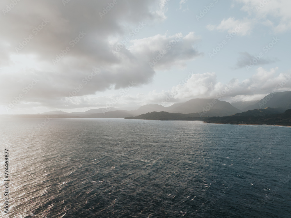 Hawaii coastline from above with mountains Hawaii coastline from above with mountains