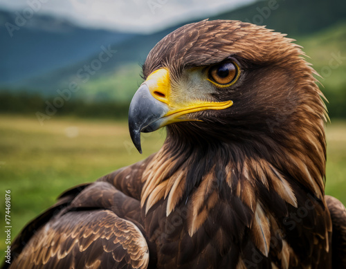 Close-up of a golden eagle a majestic bird of prey found in mountainous regions throughout the Northern Hemisphere photo