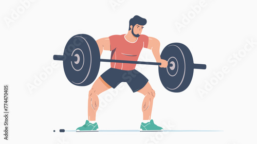 Man doing weightlifting on white illustration flat