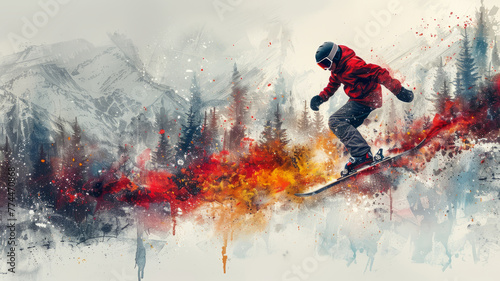snowboarder jumping on white background generative ai