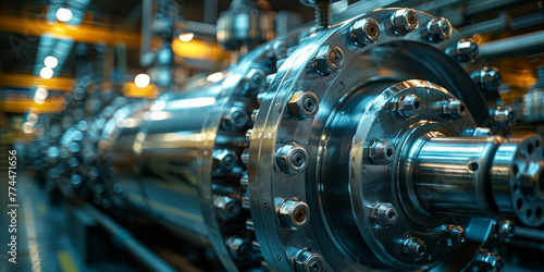 professional photo of large crome industrial gas compressor with a lot of gears inside,generative ai