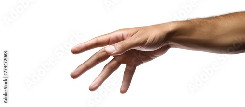 small child s hand reaches for the big hand man isolated