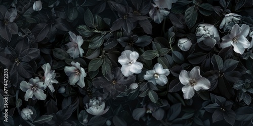 A dark, enticing floral pattern inspired by mysterious and dangerous corners, with nocturnal jasmine blooms and hidden orchids weaving a tale of temptation created with Generative AI Technology photo