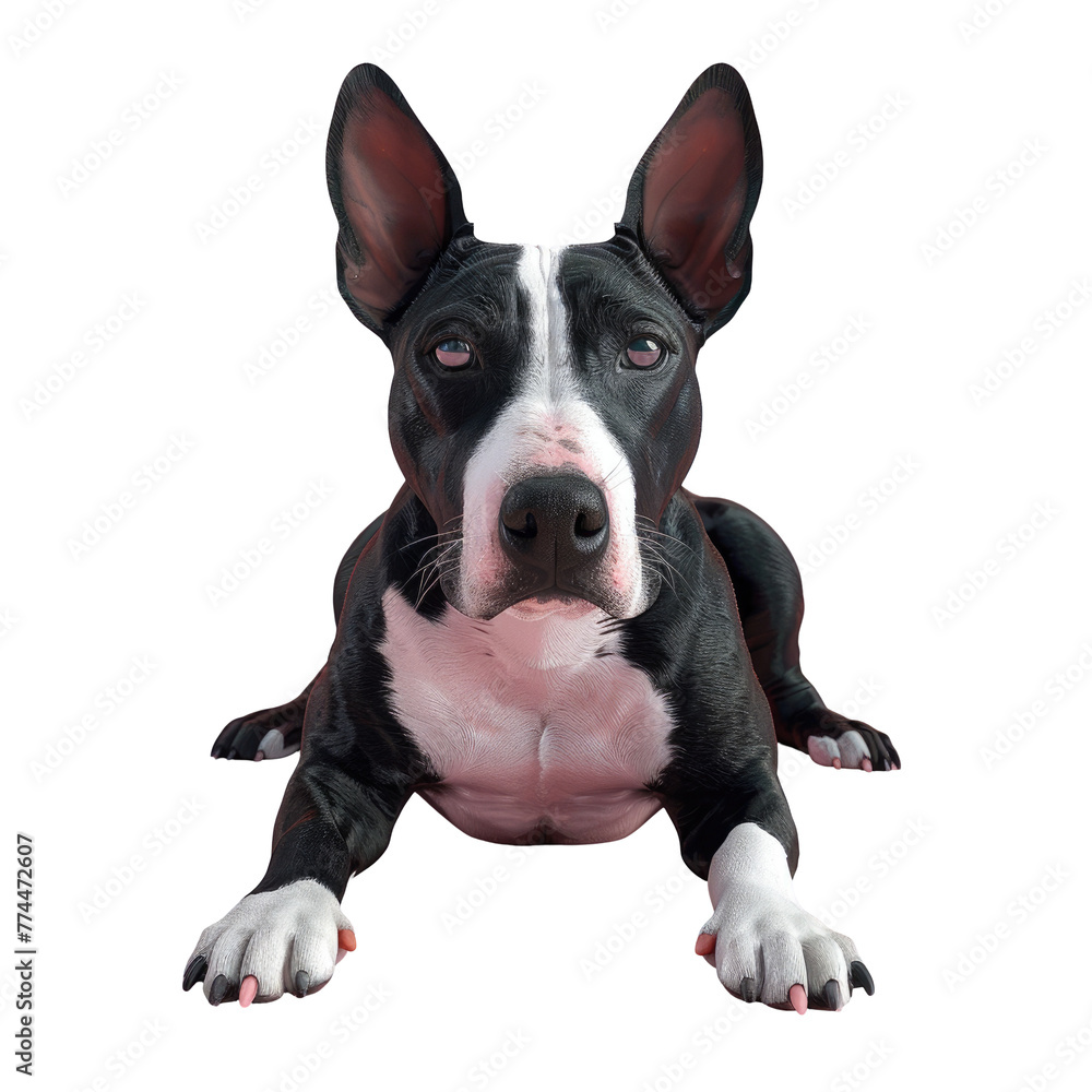 Black and white dog laying on Transparent Background