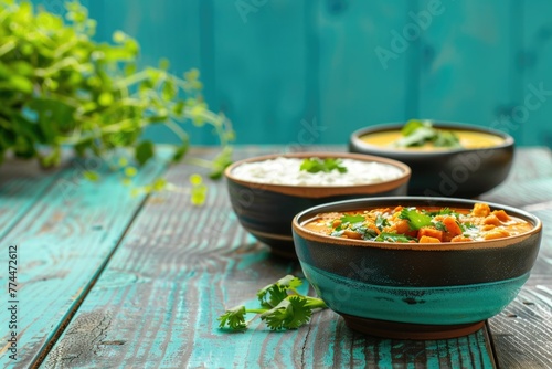 Indian food. Raita. Okroshka with kefir. cold summer soup photo