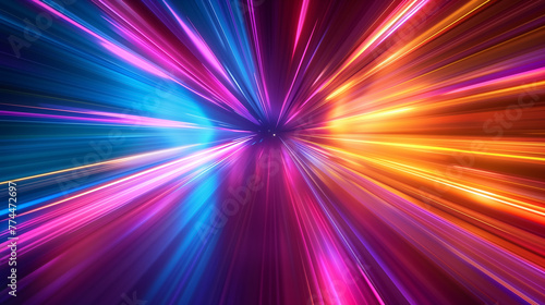 Abstract colorful light speed background with rays of neon lights. High speed blur effect for futuristic technology concept design in the style of neon lights.