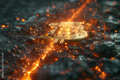 Bitcoin on futuristic background