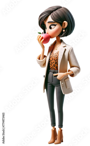 Personnage en pâte à modeler : Femme croquant dans une pomme photo