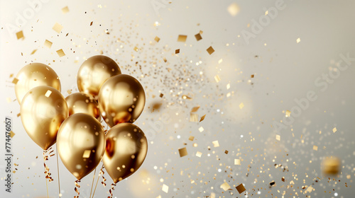 Gold Balloons and Confetti - White Background