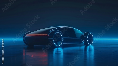 A futuristic self-driving car equipped with touch and motion sensors for enhanced safety, visualized as a holographic silhouette