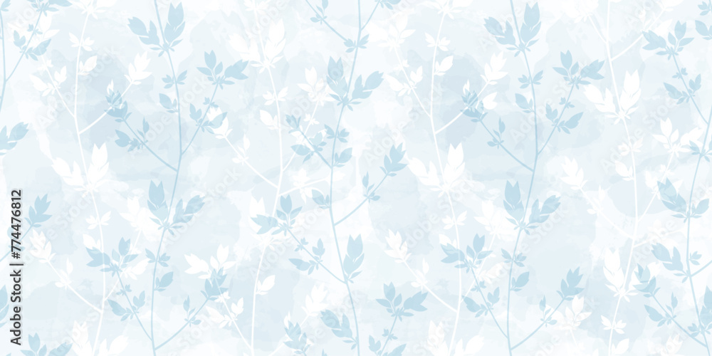 Spring branches seamless vector pattern. Small leaves prune, watercolor delicate blue floral ornament Spring branches seamless vector pattern. Small leaves prune, watercolor delicate blue floral ornament