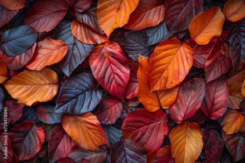 A variety of vibrant leaves scattered on the ground  creating a colorful carpet in a natural setting