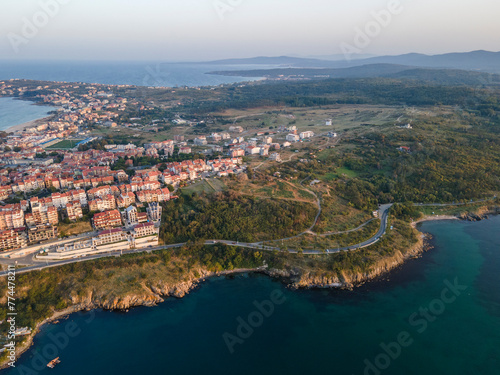 Aerial sunset view of old town of Sozopol  Bulgaria