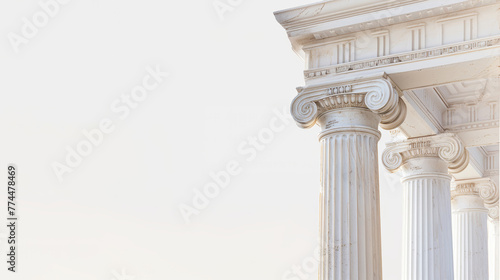 Classical white columns and entablature, softly lit with intricate capitals in soft daylight for high-end design themes