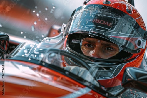 The intense focus of a race car driver, captured in hyperrealistic clarity as they navigate a challenging circuit. © 2D_Jungle