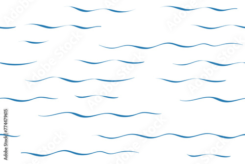 Seamless Wave Vector Pattern, watercolor water background. Wavy sea beach print, curly grunge paint lines.