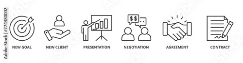 Business contract banner web icon vector illustration concept with icon of new goal, new client, presentation, negotiation, agreement, contract