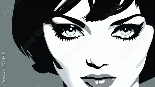 Pop art woman thinkhing black and white flat cartoo