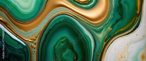 green Natural luxury abstract fluid art painting in alcohol ink technique. Tender and dreamy wallpaper. Mixture of colors creating transparent waves and golden swirls. For posters, other printed mater