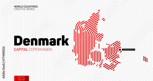 Abstract map of Denmark with red hexagon lines