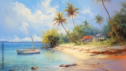 Tropical beach and boat © Han