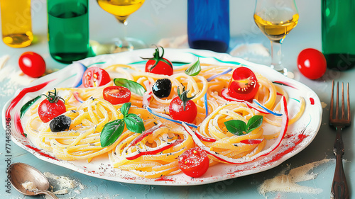 plate of pasta hand drawn plain background.generative ai