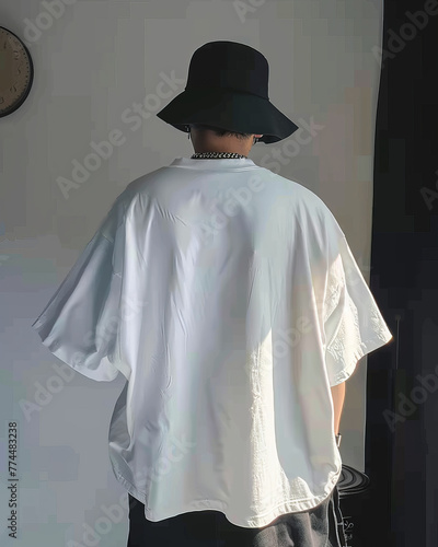 Stylish oversized ensemble on male model, minimalist backdrop, soft natural lighting, sharp focus.generative ai