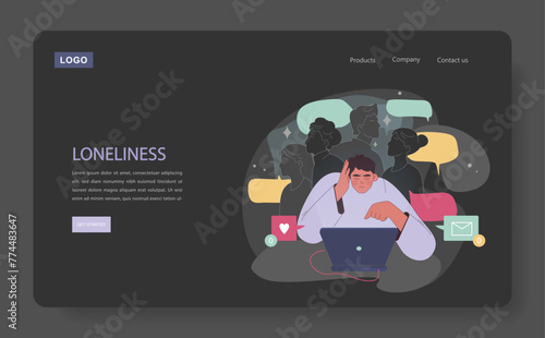 Loneliness. Unhappy person, astronaut left alone in space. Character