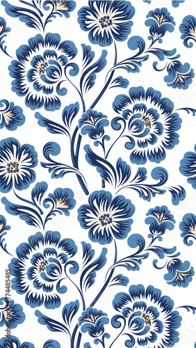  Blue Floral Ornament Phone  wall Wallpaper.