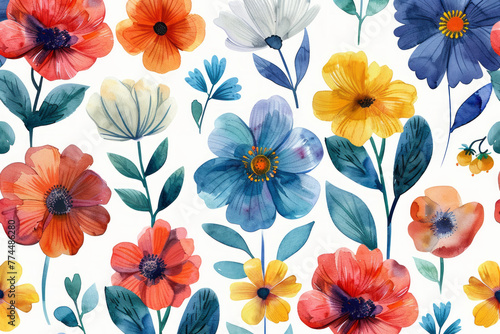 Cute Spring Flower Digital Papers watercolor clipart glossy generative ai
