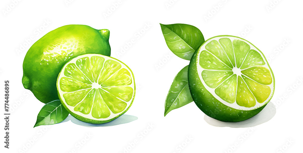 Lime, watercolor clipart illustration with isolated background.