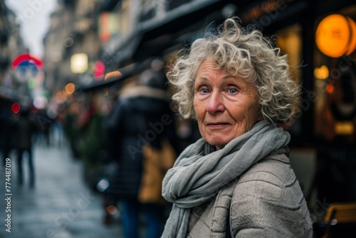 Portrait of an elderly woman on the streets of Paris, France