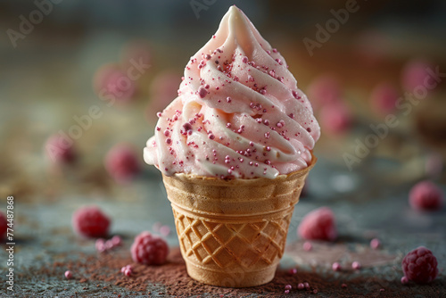 an appetizing ice cream cone, professional food styling photography,generative ai
