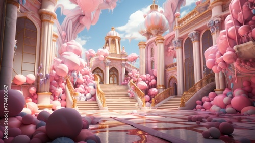 Colorful illustration of a candy city. sweet world. childhood dreams
