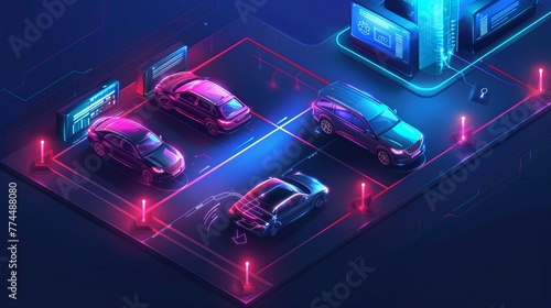 An isometric representation of smart car parking technology, designed for intuitive web usage