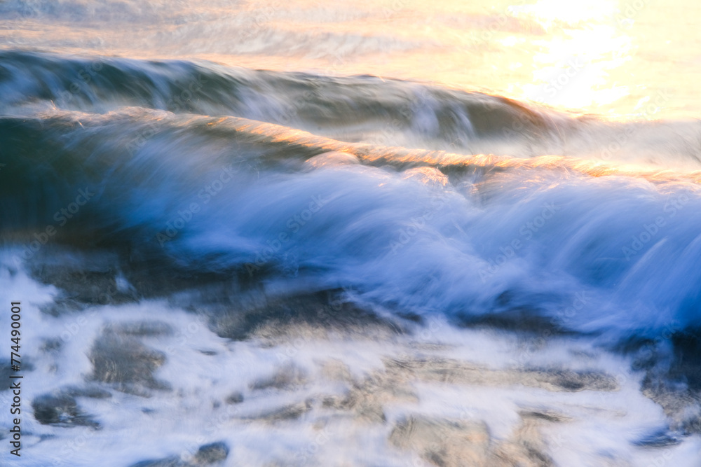 Slow shutter effect of waves at the beach