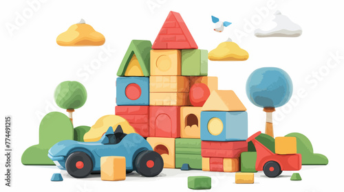 Toys blocks house illustration isolated flat cartoo
