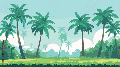 Tree palms nature flat cartoon vactor illustration